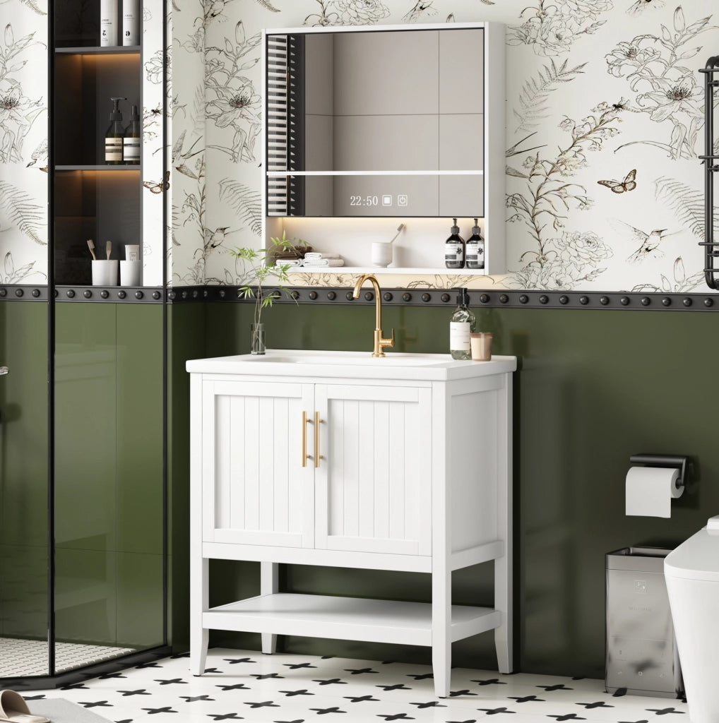 Mobile bagno con lavabo in ceramica da 80 cm colore bianco con base e maniglie moderne