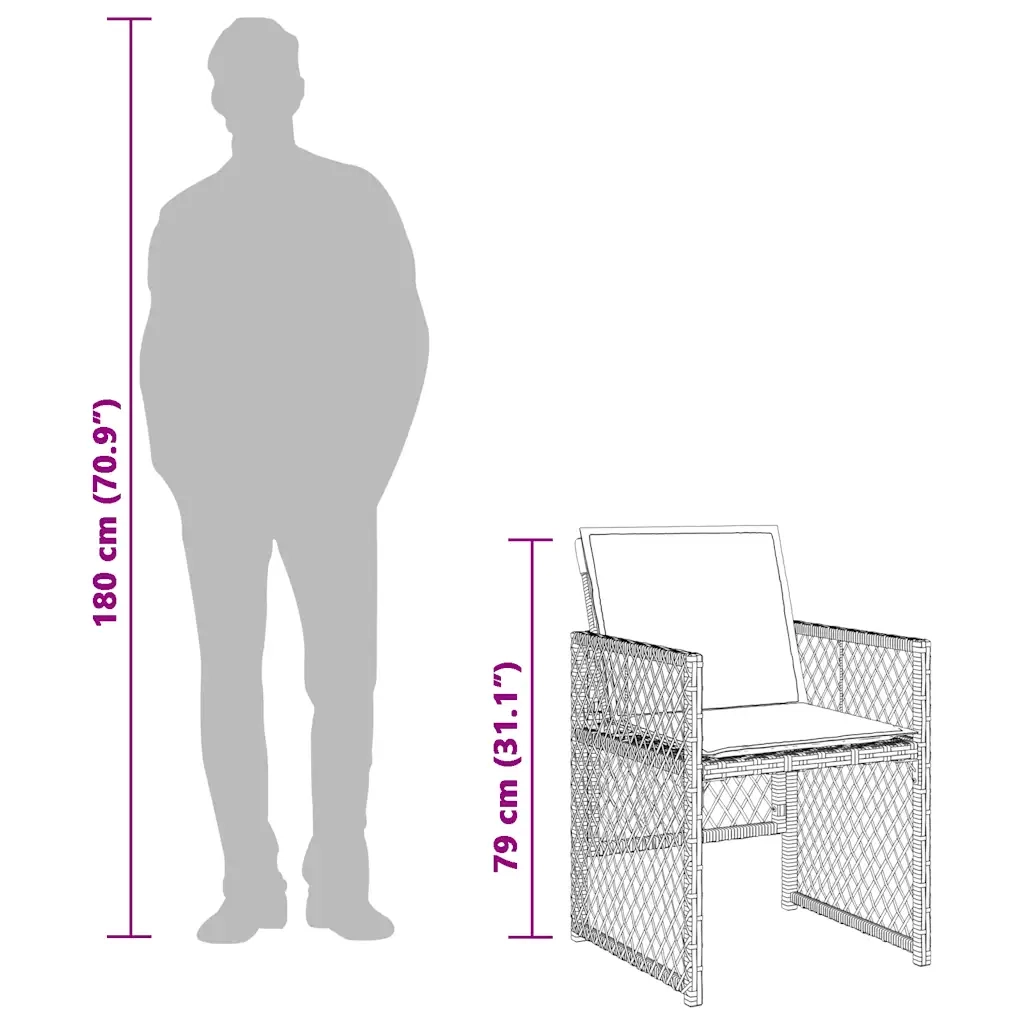 Set da Pranzo da Giardino 15 pz con Cuscini Grigio Polyrattan 3210872