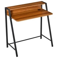 Scrivania Moderna per Camera e Ufficio a 2 Livelli, Arredamento in Legno e Metallo, 84x45x85cm, Nero e Color Noce