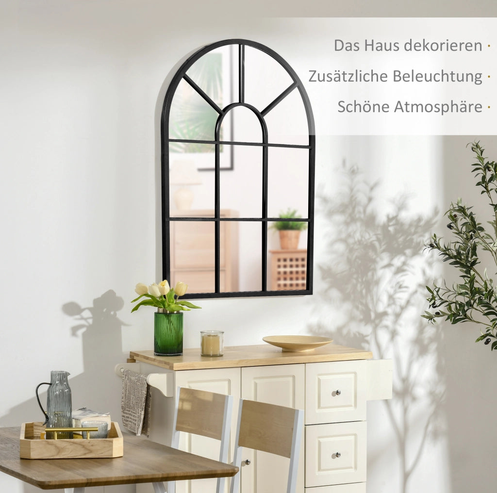 Specchio da parete ULEVR 91x60 cm con cornice arcuata in metallo nero e ganci preinstallati