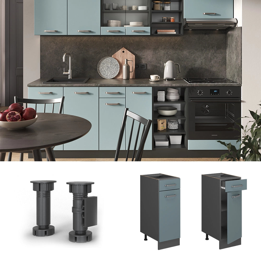 Vicco Mobiletto base per cucina Grigio-blu 30 cm senza piano di lavoro