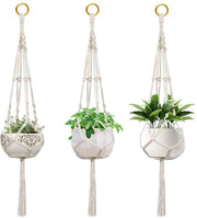 Set di 3 pendenti per piante in macramé, 105 cm pendente boho fiorellino per interni, pendente per piante con gancio, pendente in cotone per interni, esterni, giardino e balcone