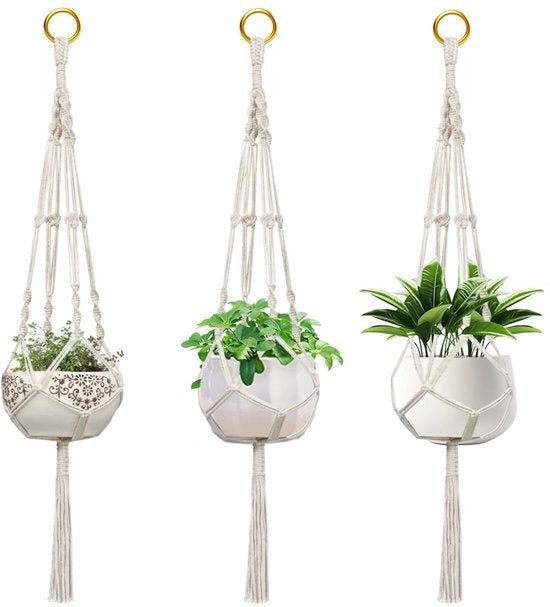 Set di 3 pendenti per piante in macramé, 105 cm pendente boho fiorellino per interni, pendente per piante con gancio, pendente in cotone per interni, esterni, giardino e balcone