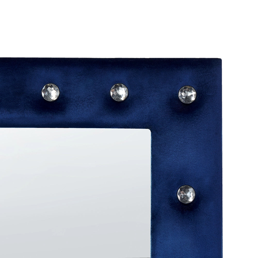 Specchio da terra in velluto blu 50 x 150 cm cornice decorativa strass con supporto glamour da terra sospeso per armadio camera da letto soggiorno