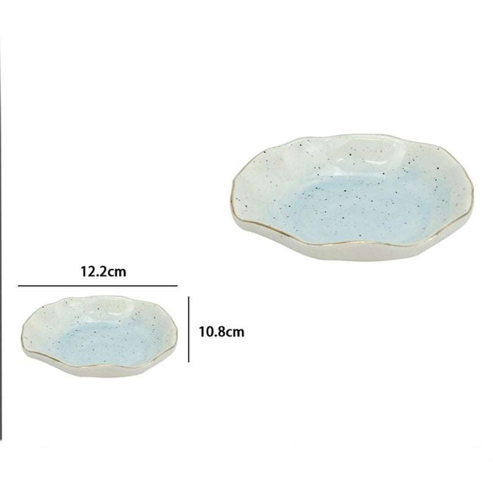 Trade Shop - Piattino Porta Sapone Saponetta Bagno Bianco Azzurro Effetto Pietra Arredo 79274 -