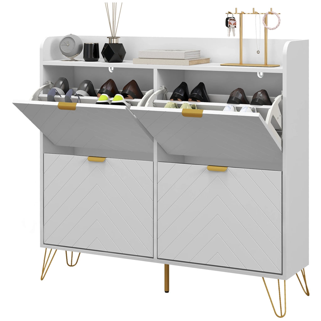 Scarpiera 4 Ante con Ripiano Regolabile ¨C Zephmum ¨C Bianco 106x24x102 cm