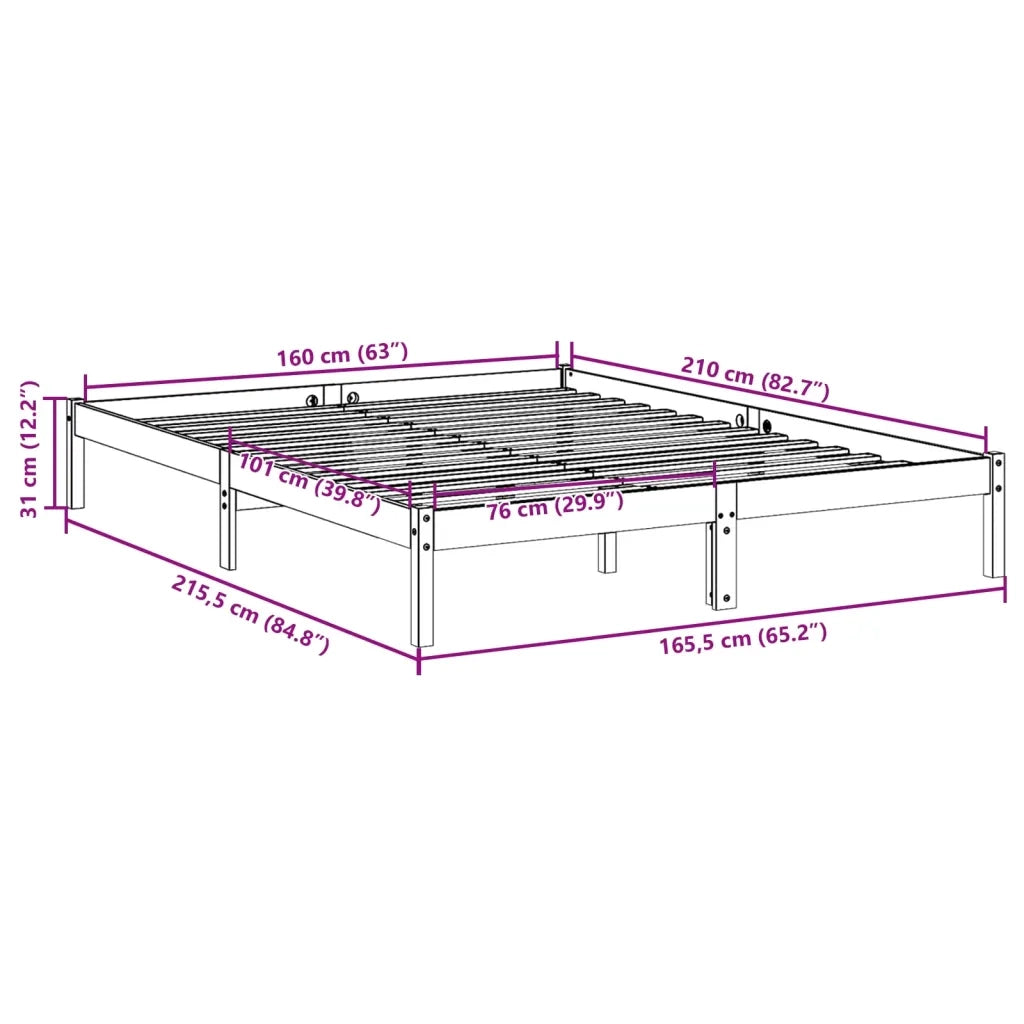 Letto Extra Lungo senza Materasso 160x210 cm in Legno di Pino