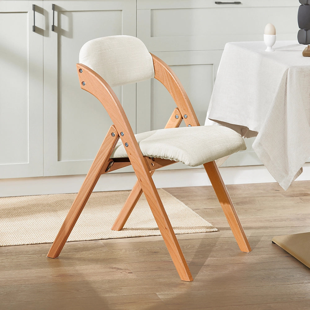 SoBuy FST92-Wx2, Sedia Pieghevole in Legno Set da 2 Poltrona Imbottita da Cucina, Sedie da Interno per Ufficio, Balcone, Giardino - Sedie Pieghevoli Salvaspazio Richiudibili in Faggio, Bianco