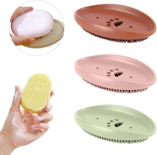Sacchetto di sapone per viaggio - Dispensatore di sapone - Igiene in viaggio - Funzione doppia - 7x11.5x2.5cm - Verde marrone rosa