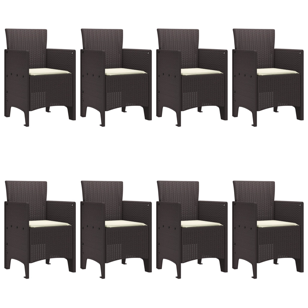 Set Pranzo Giardino 9 Pezzi con Cuscini Marrone Polyrattan