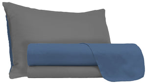 Set Lenzuola Sopra Sotto e Federe Doubleface Avio/Fumo 1 Piazza e Mezzo