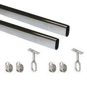 Kit Tubo per Armadio 30 x 15 mm Acciaio L 1,15 m Cromato Brillo Acciaio e Zama Emuca