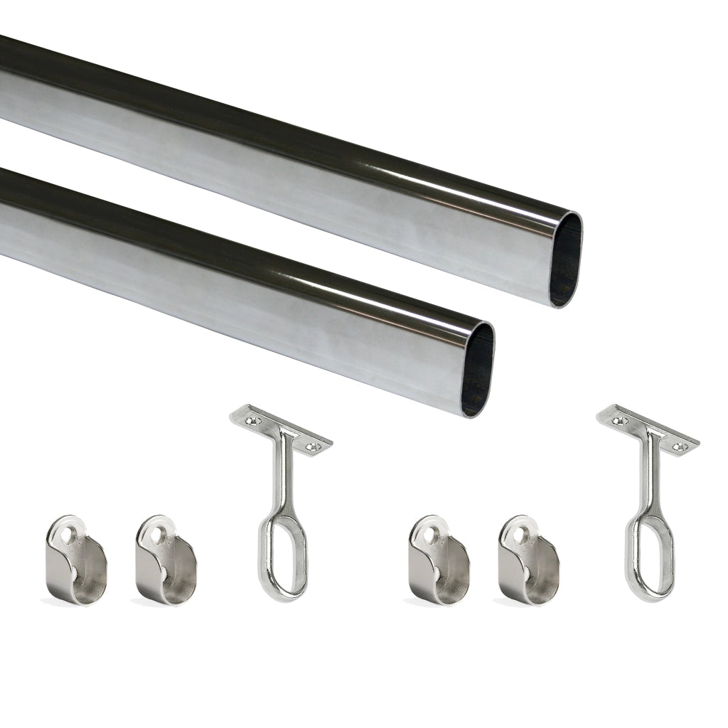 Kit Tubo per Armadio 30 x 15 mm Acciaio L 1,15 m Cromato Brillo Acciaio e Zama Emuca