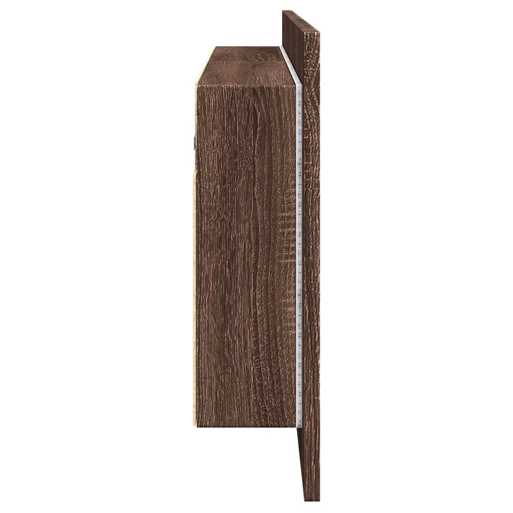 Armadietto Specchio con LED da Bagno-Mobile bagno con specchio Rovere Marrone 100x12x45cm