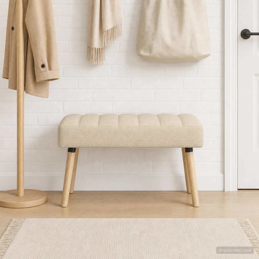 Panchina trapuntata a canale Crema 80 x 40 x 46 cm Tessuto 42038480