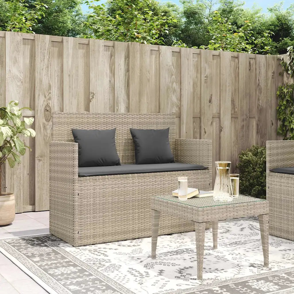Panca da Giardino con Cuscini-Sgabello-Panca da esterno Grigio Chiaro in Polyrattan 493862