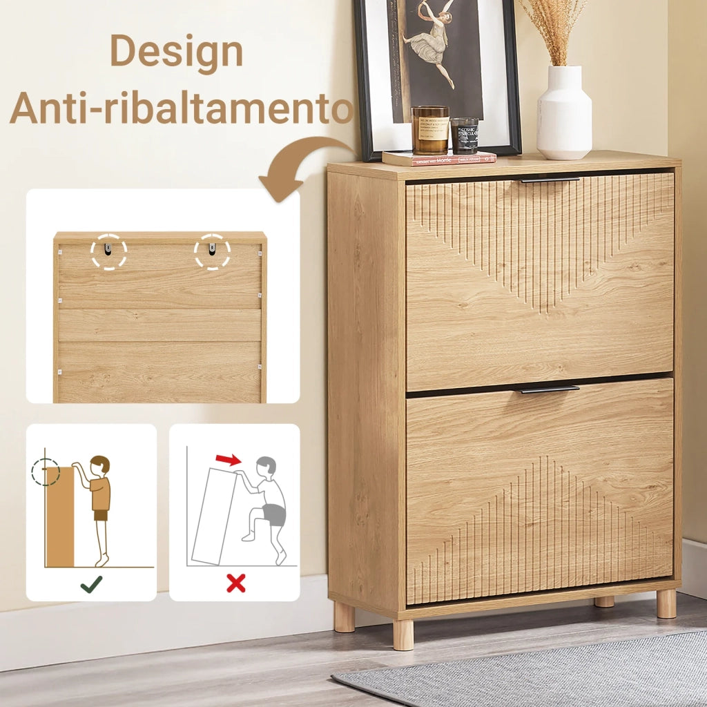 SoBuy FSR200-II-N, Scarpiera Salvaspazio Slim - Mobile Ingresso Moderno con Ante Ribaltabili, Scarpiere Moderne in Legno Chiaro per 8 Paia Scarpe - Mobiletto Esterno Slim 60x24x83 cm