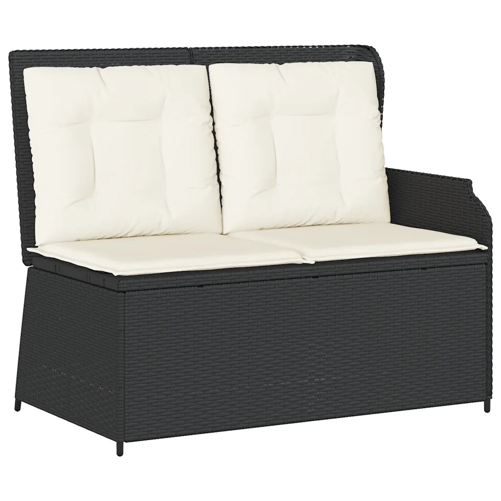 Panca Reclinabile da Giardino con Cuscini-Sgabello-Sedia da esterno Nera in Polyrattan 840507