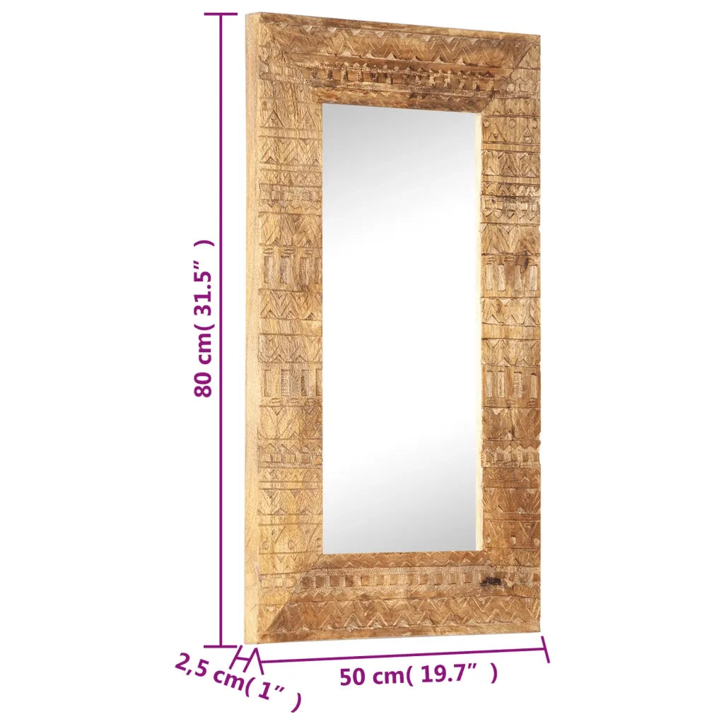 Specchio Intagliato a Mano Bianco 80x50x2,5cm in Legno di Mango 321648