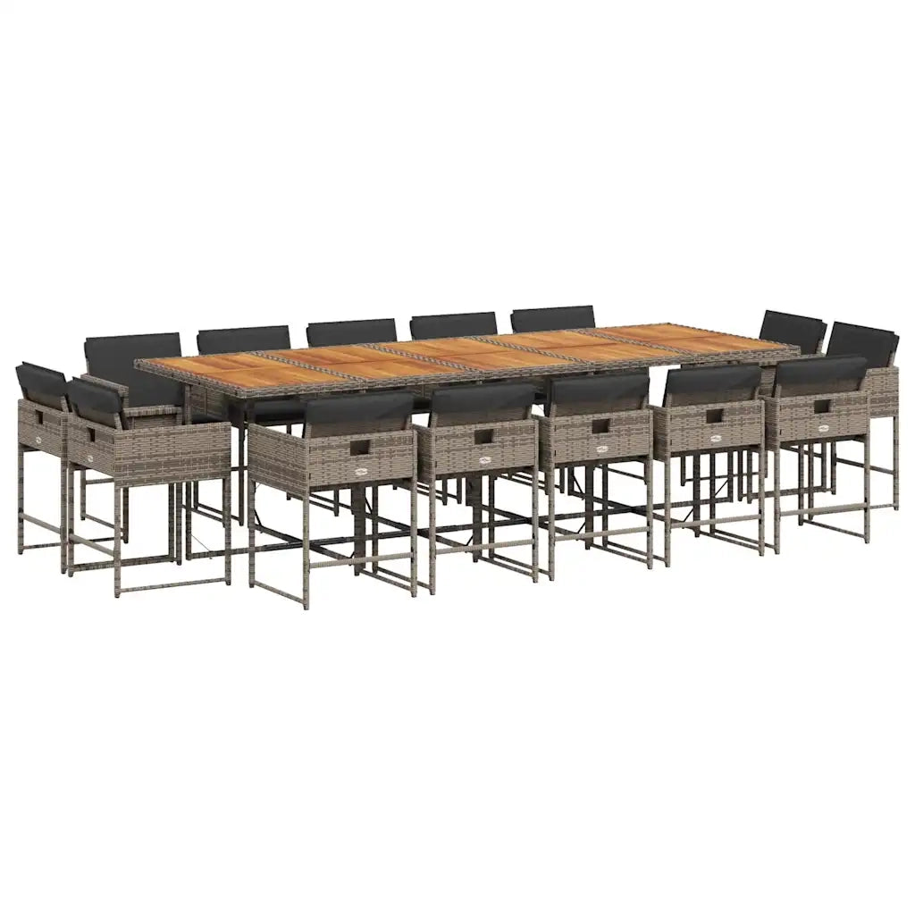 Set da Pranzo da Giardino 15 pz con Cuscini Grigio Polyrattan 3211418