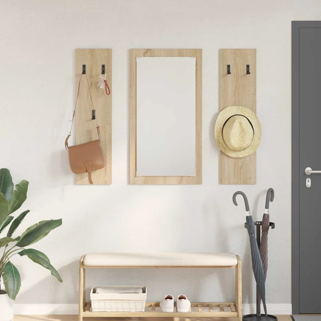 vidaXL Appendiabiti a muro con specchio rovere sonoma 96 x 1.5 x 90 cm