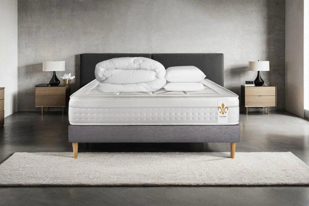 Pacchetto letto completo - Materasso 140x200cm + Box spring con doghe (kit) + 2 cuscini + Piumino - Vingt-Huit