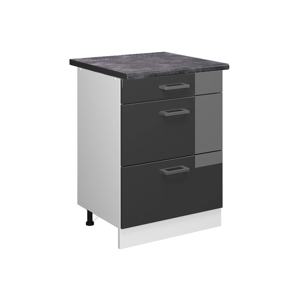 Vicco Mobiletto base per cucina Antracite lucido 60 cm con cassetti, PL Antracite