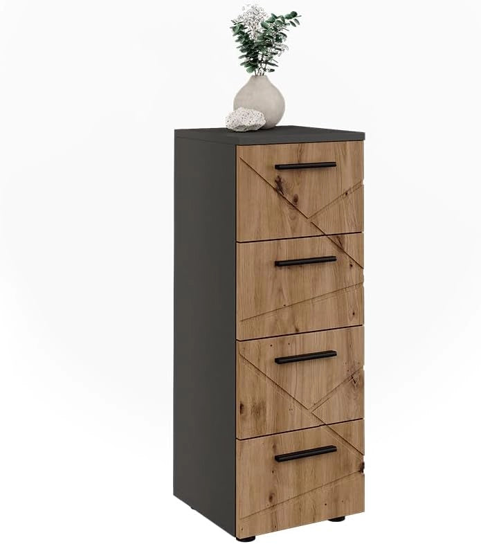 Mobiletto midi Irma, Antracite/Artisan, 30 x 81 cm con 4 cassetti