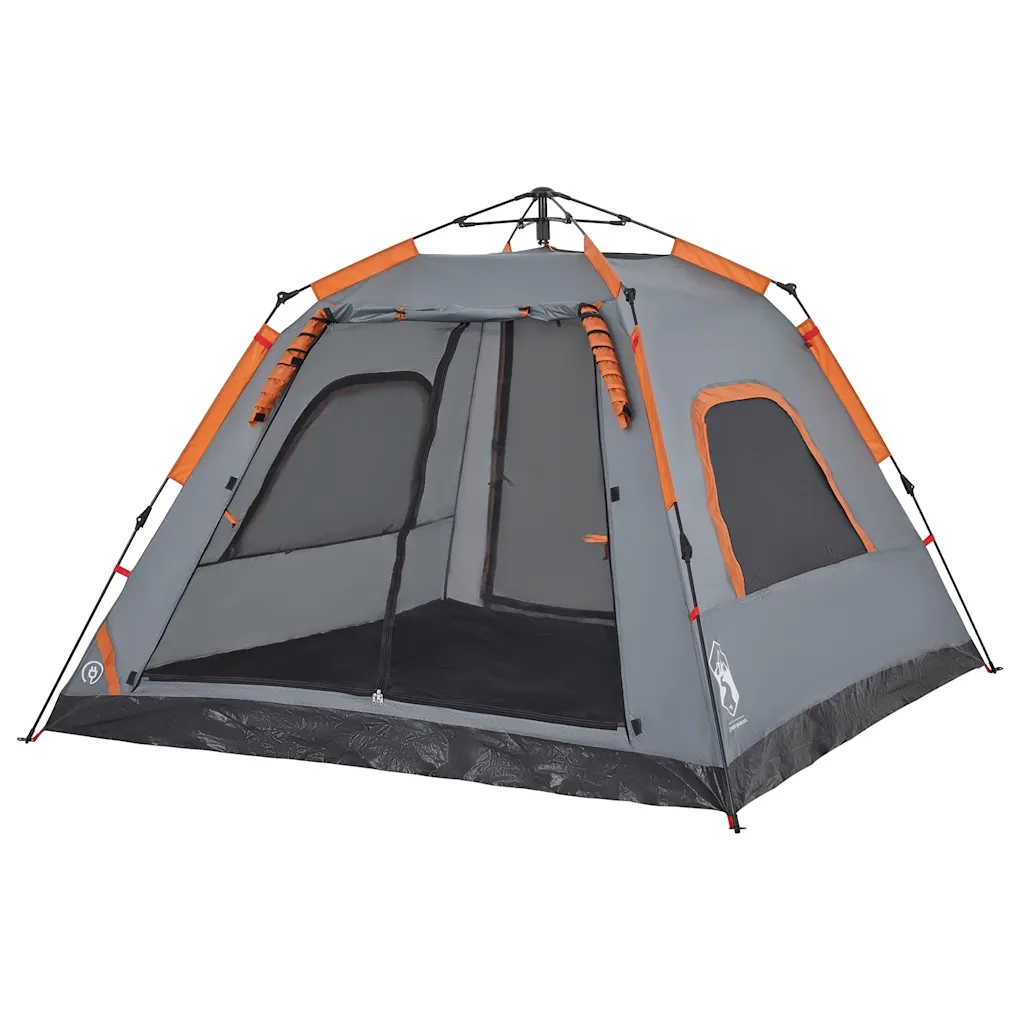 Tenda a Cupola 5 Persone-Tenda da campeggio Grigio e Arancione a Rilascio Rapido 139882