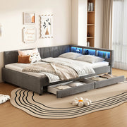 Letto da giorno 140x200 cm grigio con LED, USB-C e cassetti