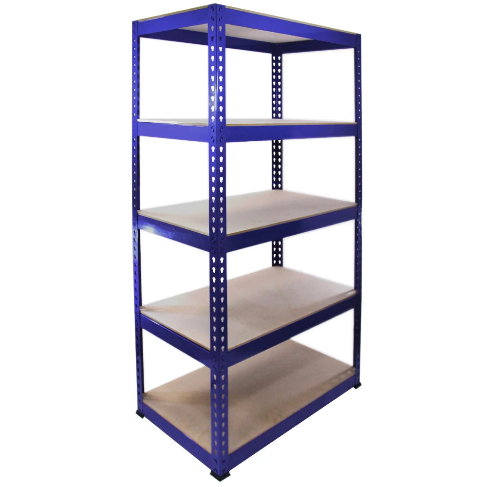 Scaffale in Acciaio Senza Bulloni Q-Rax Blu Largo 90cm per Magazzino e Garage