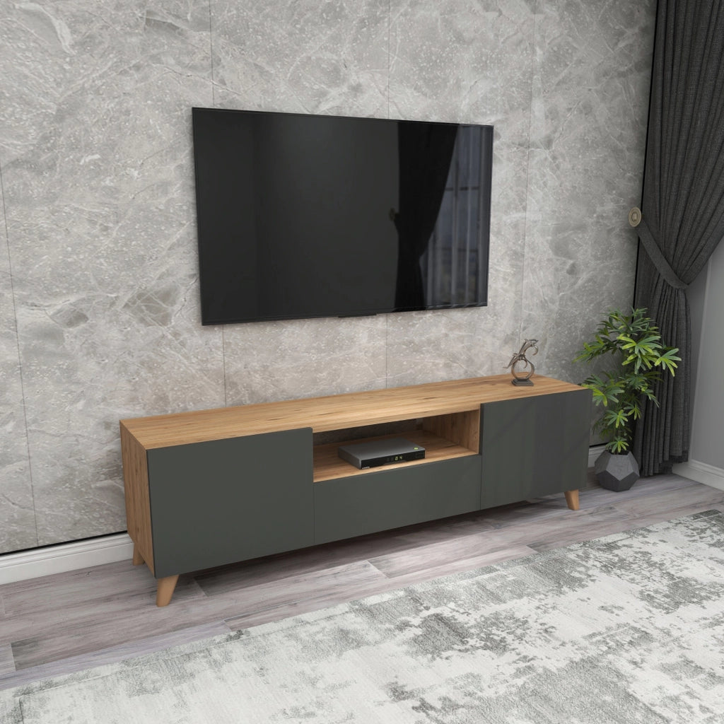 Mobile Porta TV Torsby con Scomparti Chiusi 46 x 140 x 30 cm Effetto Rovere / Antracite [en.casa]