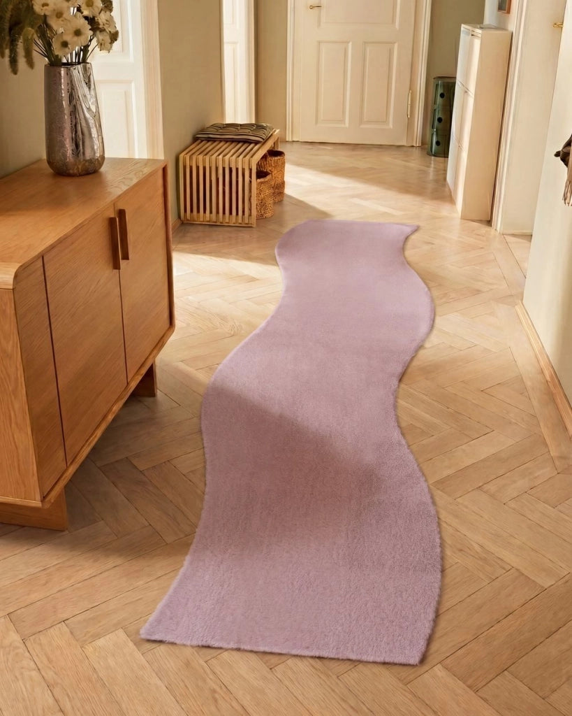 Tappeto Viola Chiaro in Ecopelliccia 80 × 300 cm a Pelo Lungo con Retro in Poliestere per Soggiorno e Corridoio Moderni