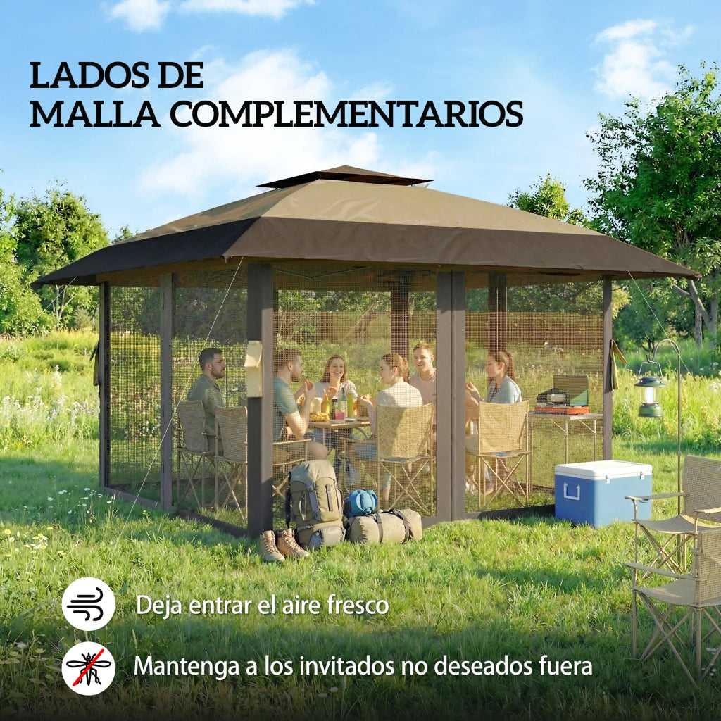 Tenda da Giardino Pieghevole ¨C zephmum ¨C 4x4 m, 4 Laterali, Colore Cachi