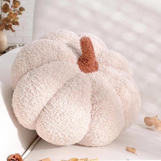 Cuscino Decorativo a forma di Zucca - Cuscino Sherpa in Crème per Bambini - 20 cm