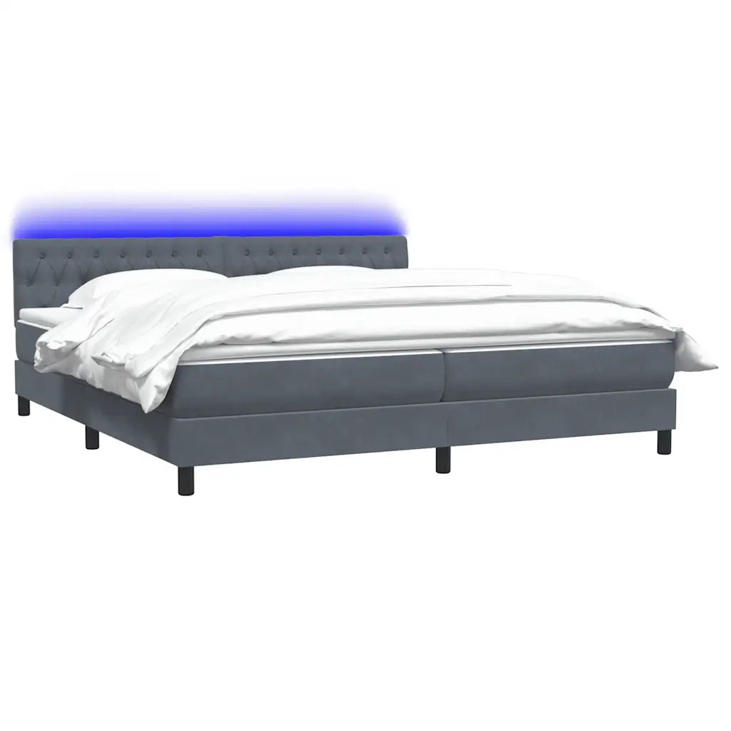 Letto a Molle con Materasso e LED Grigio Scuro 180x210 cm Velluto 3317182