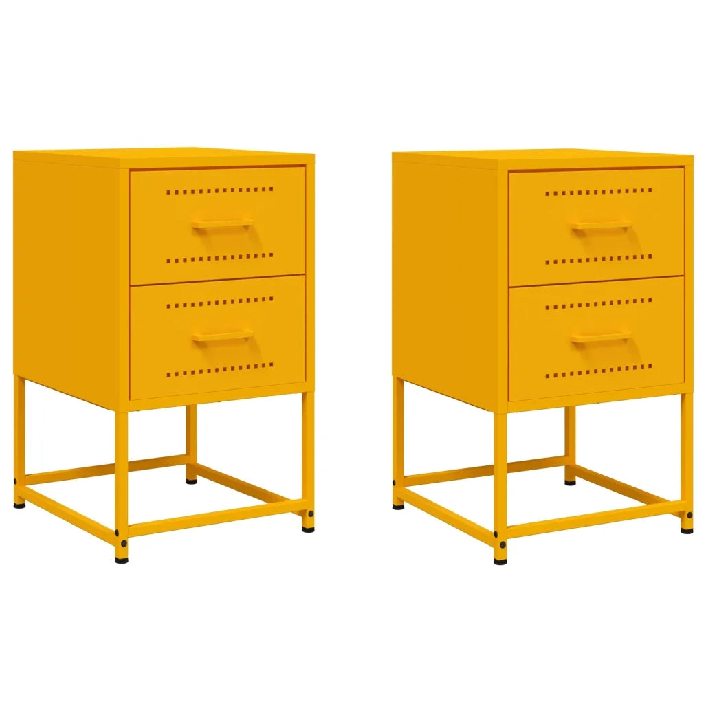 Comodini 2 pz-Set di 2 Tavolino da notte Giallo Senape 36x39x60,5 cm in Acciaio 227880