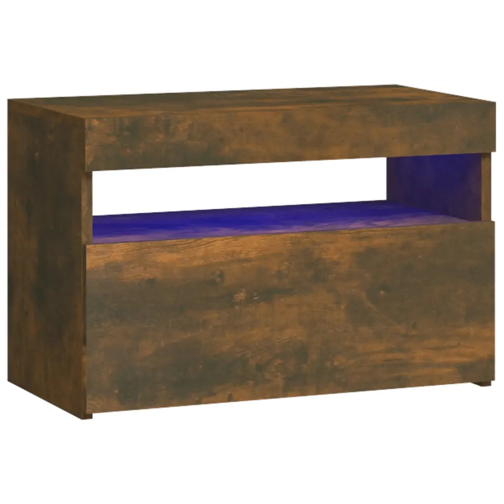 Comodino | Armadio da Notte | Mobiletto da notte con Luci LED Rovere Fumo 60x35x40 cm