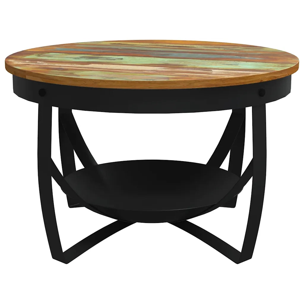 Tavolino da Salotto Ø68x43 cm in Legno Massello di Recupero