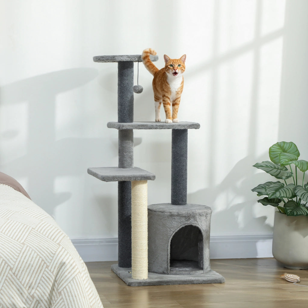 Albero per Gatti Multilivello con Tiragraffi Sisal e Casetta ¨C Zephmum ¨C Grigio 103 cm