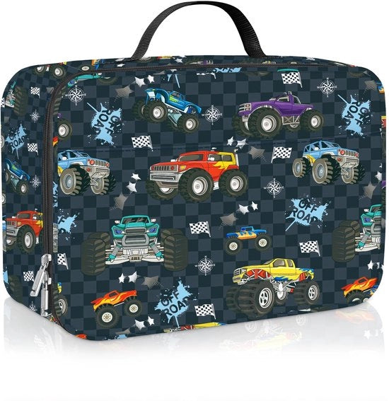 Lunchtas Geïsoleerde per Auto per Vrachtwagen per Scholen per Picknicks per Kinderen per Jongens, Modello per Auto,  Vrachtwagen per Scholen, Zwart, Waterdipinto, Isolato, 40x30x20 cm, 1,5 kg