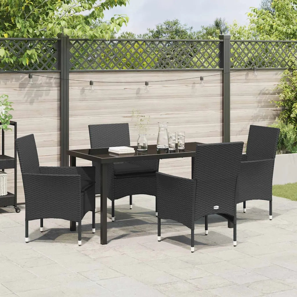 Set da Pranzo per Giardino con cuscino 5 pcs Nero polyrattan 3379774