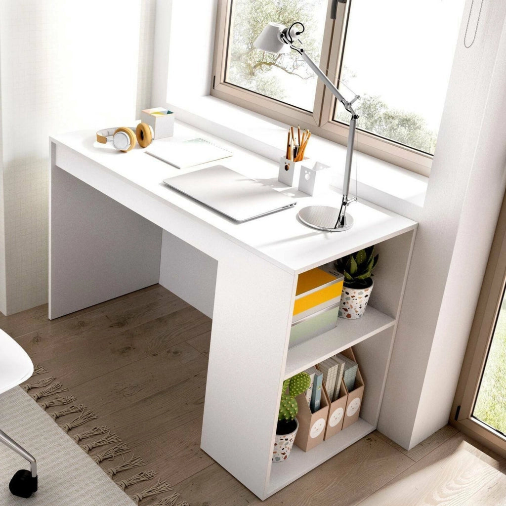 Scrivania Arianella, Scrittoio multiuso, Tavolo per ufficio porta PC, Piano di lavoro, 115x50 h74 cm, Bianco