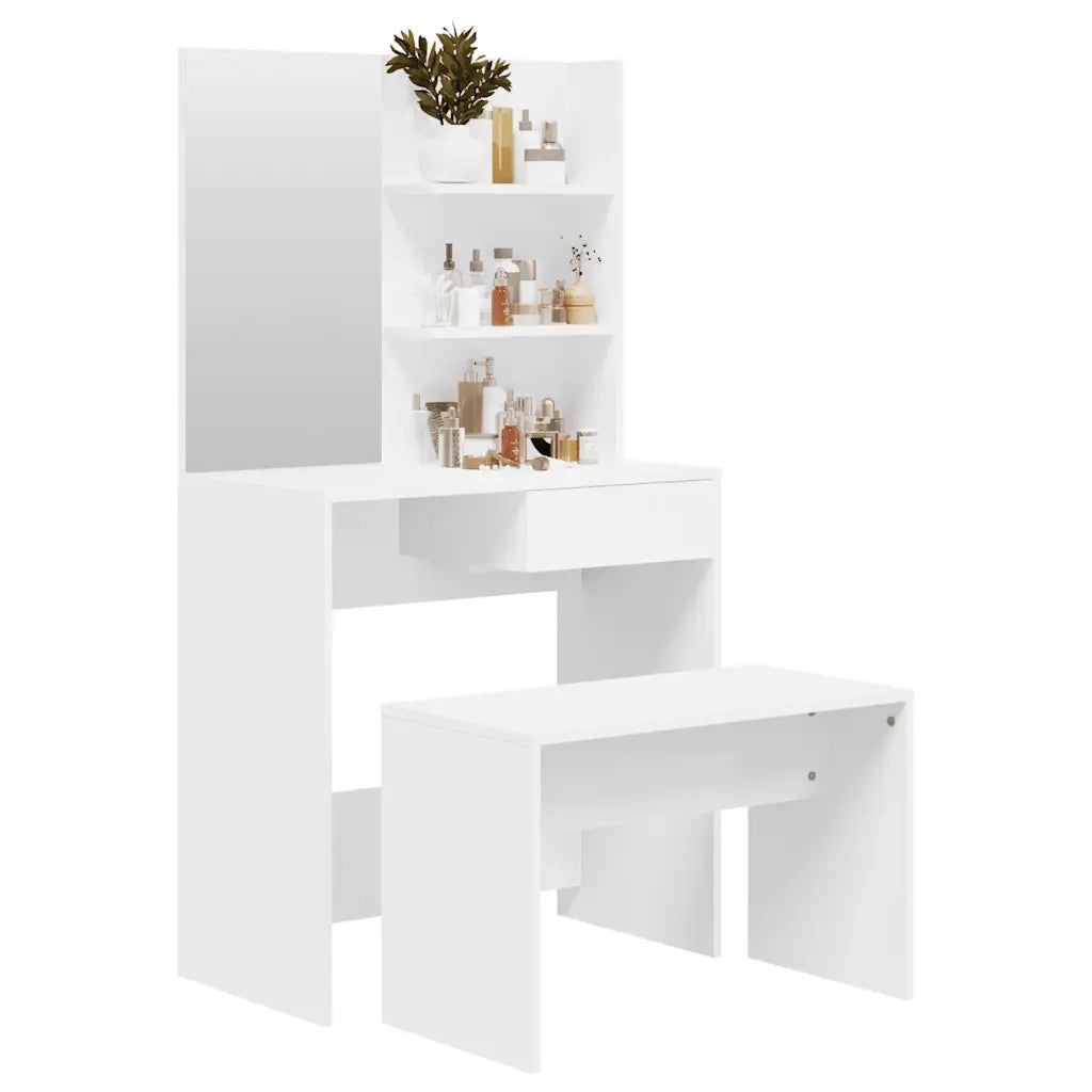 Set Tavolo da Toeletta | Tavolo da Trucco Bianco 74,5x40x141 cm