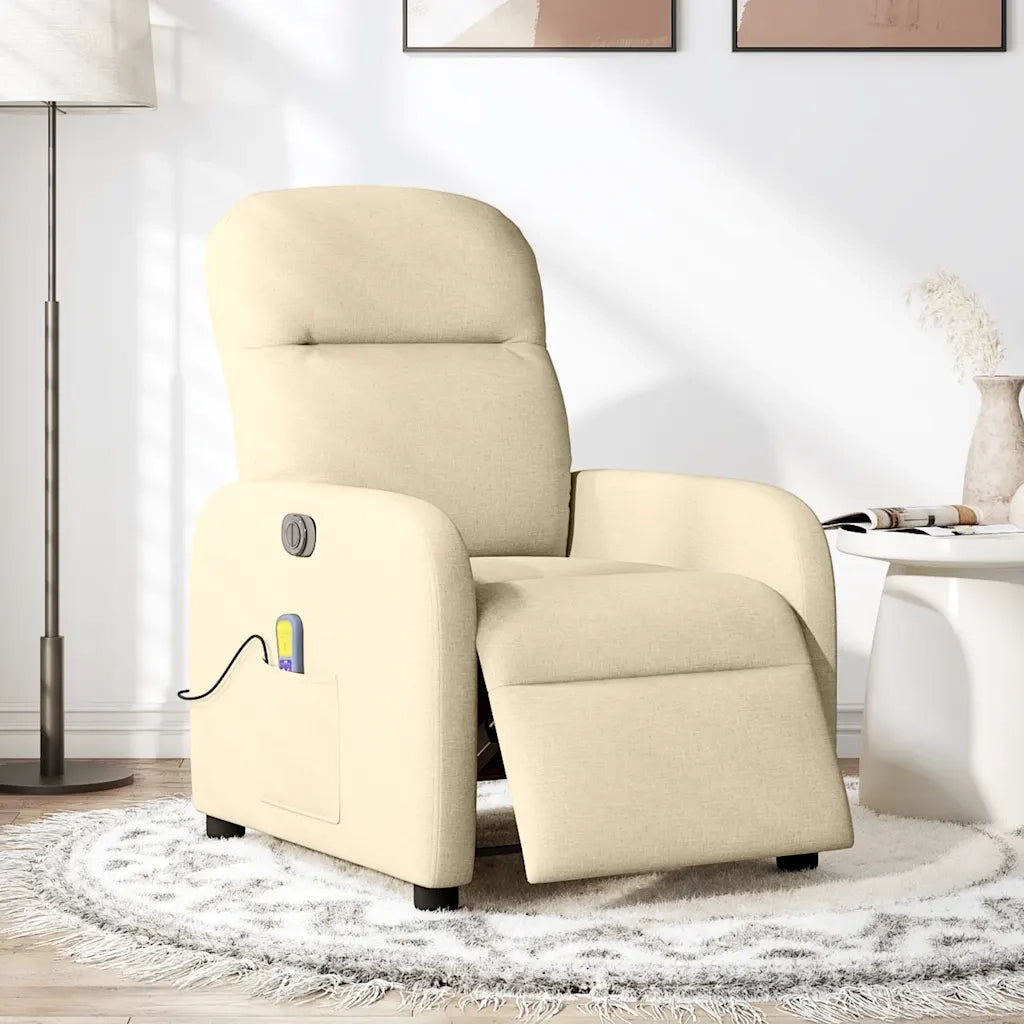 vidaXL Poltrona Reclinabile Massaggiante Elettrica Crema in Tessuto
