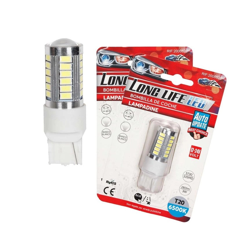 2 Pezzi Lampade LED T20 7440 W21W 33 SMD 5730 12V 24V 280lm 3W Bianco Freddo Auto Camion 61mm