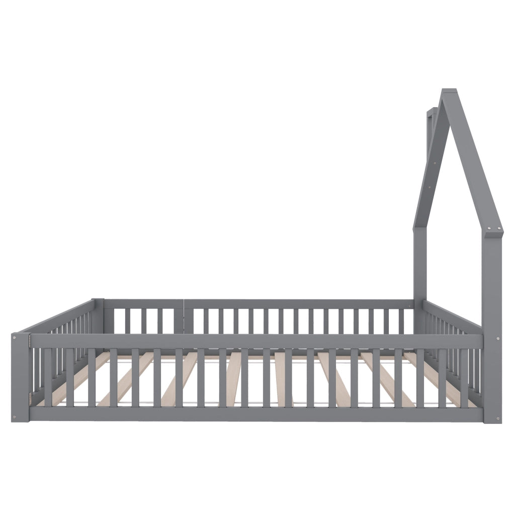 Letto per bambini con forma a camino, 140 x 200 cm, grigio