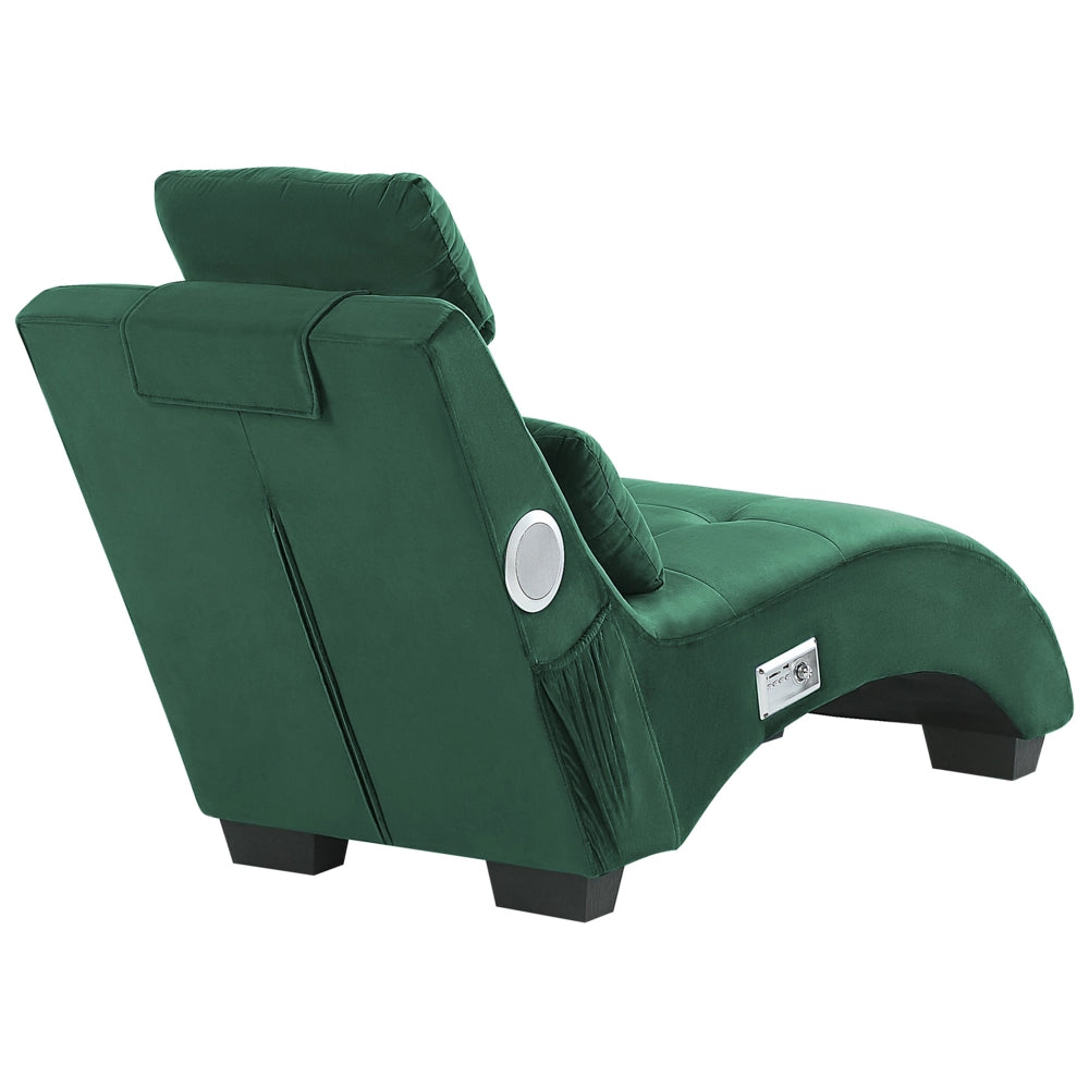 Chaise longue Velluto verde smeraldo Altoparlante Bluetooth integrato Caricabatterie USB Design moderno Divano curvo per 1 persona Soggiorno