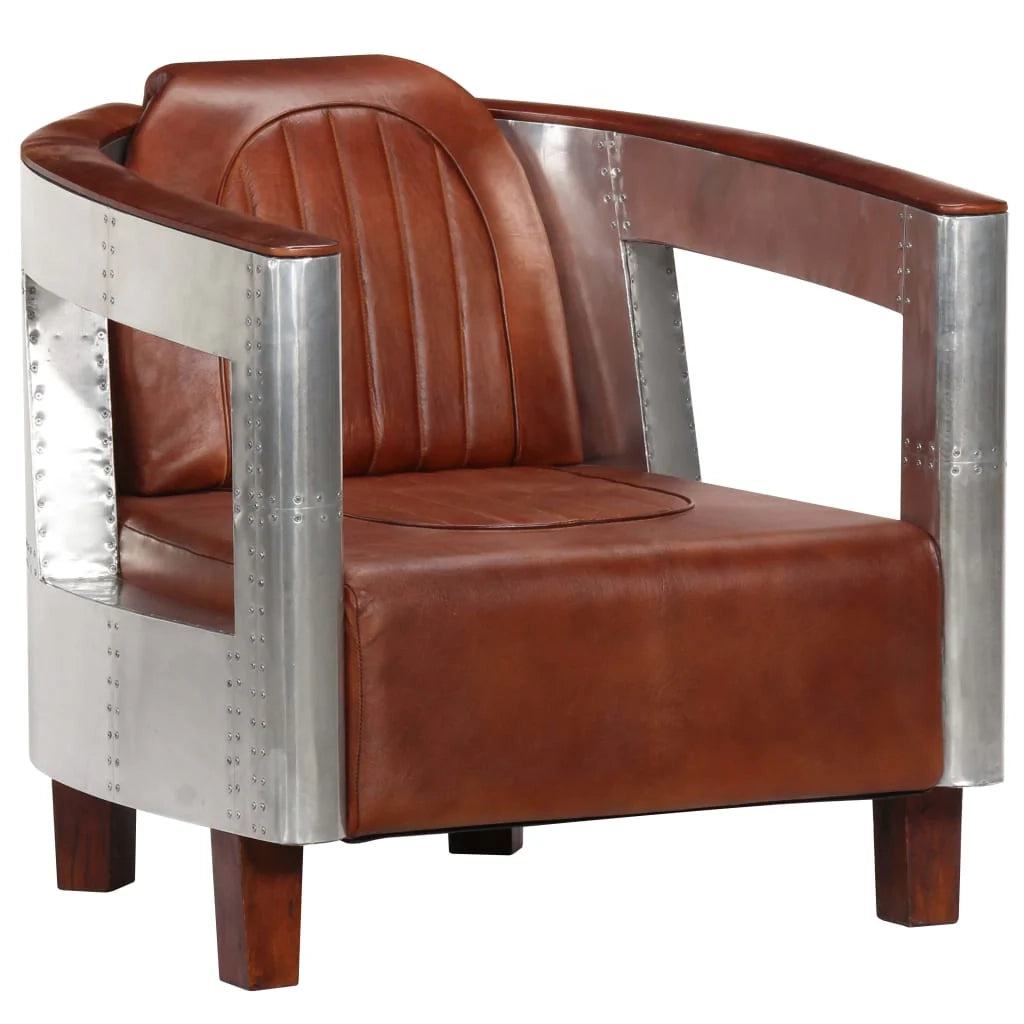 Poltrona poltrona lounge di design divano club da soggiorno in vera pelle marrone stile aviatore 1102180/3