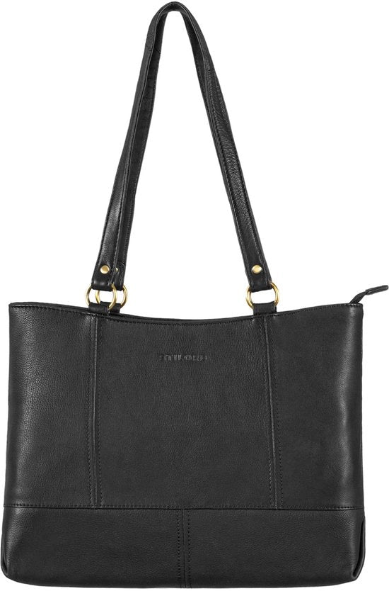 Borsa da spalla in pelle vera per donna con design retro, colore: nero